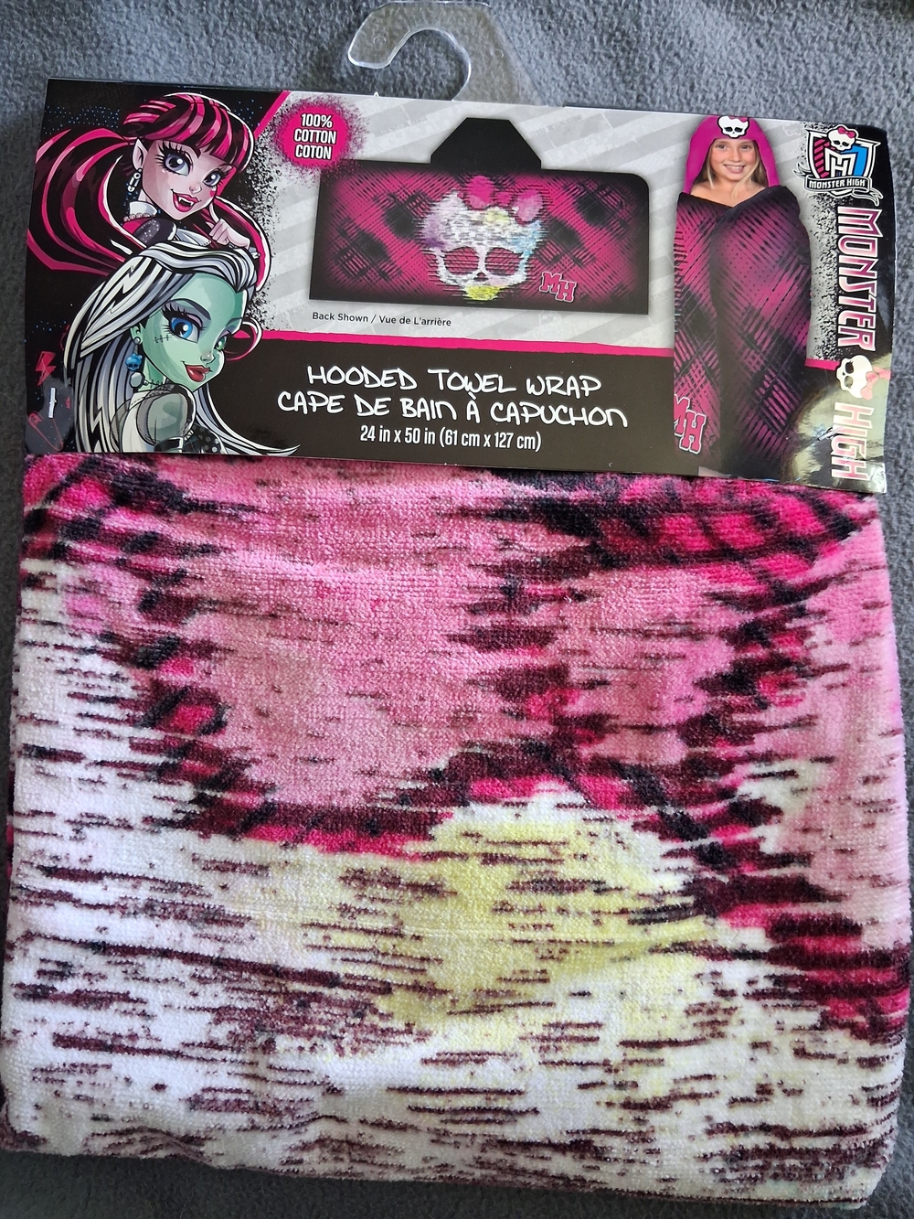 Monster High Pink and Black Hooded Towel Wrap